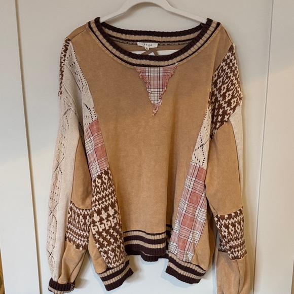 Oli & Hali Sweaters - Oli & Hali Patchwork Sweater - Tan and Brown
